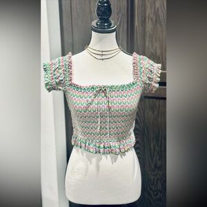 NWOT Zara Medium Smocked Retro Daisy Cropped Top Festival Boho Hippie 70s Vibe